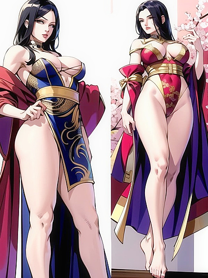 Beautiful Face and High Slit Dress Showcasing Luscious Cleavage in Hentai Ai Porn