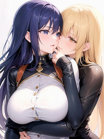 Girl 18+s Hugging and Pressing Their Boobs Together in Intimate Face Touching Hentai AI Image