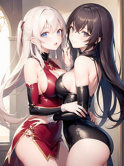 Girl 18+s Hugging and Pressing Their Boobs Together in Intimate Face Touching Hentai AI Image