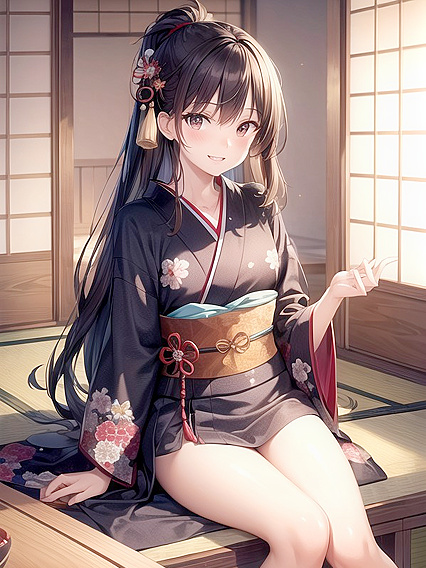 Skinny Girl 18+ Enjoying Blissful Moments on Tatami in Hentai AI Image