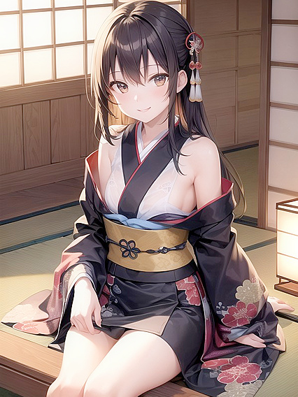 Skinny Girl 18+ Enjoying Intimate Moments on Tatami in Seductive Hentai AI Image