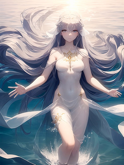 Girl 18+ Embodied as Jesus with Serene Eyes in Full-Body Hentai AI Image