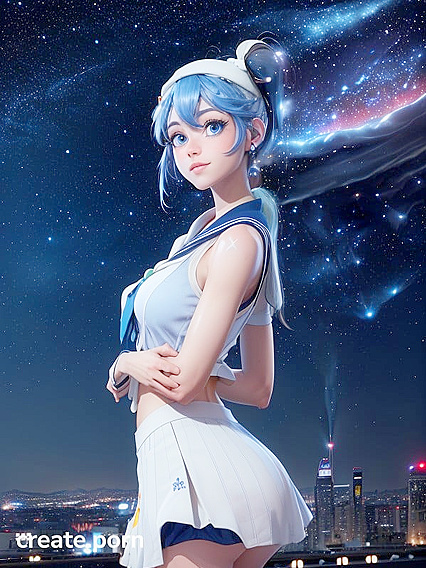 Blue-Eyed Girl 18+ in Sailor Uniform Poses Seductively Amidst Cityscape at Night
