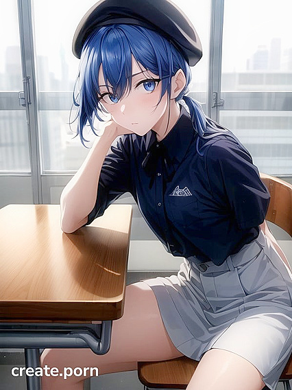 Aquatic Blue-Haired Beauty with Short Ponytail in Detailed Hentai AI Image