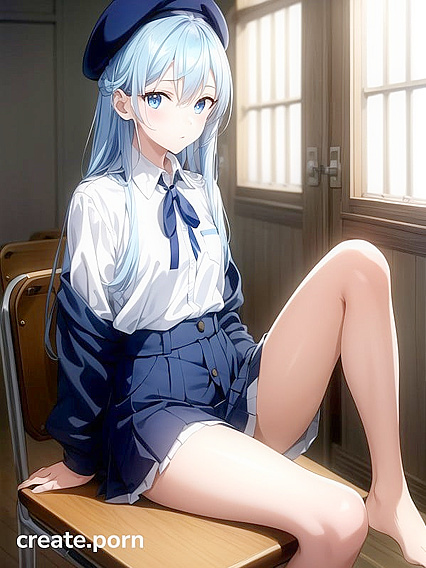 Girl 18+ with Blue Eyes and Asymmetrical Ponytail Shimmers Like the Ocean in Seductive Hentai AI Image
