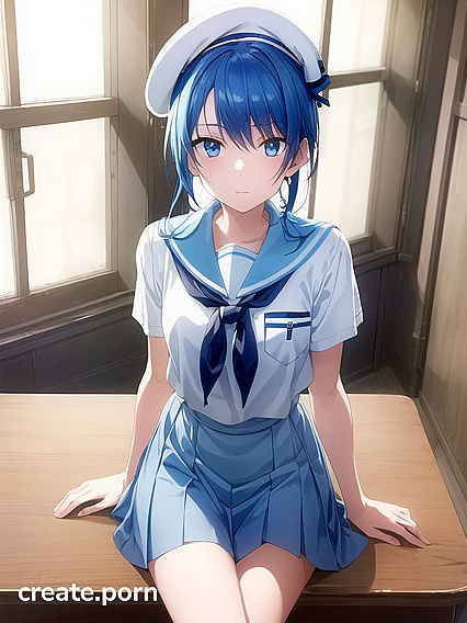 Skinny Girl 18+ in Sailor School Uniform with Gold Ornaments Enjoying Intense Hentai Pleasure