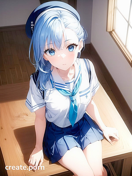 Skinny Girl 18+ with Blue Eyes and Light Blue Hair in Seductive Hentai AI Image