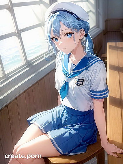 Skinny Girl 18+ with Small Ass and Light Blue Hair in Seductive Hentai AI Image
