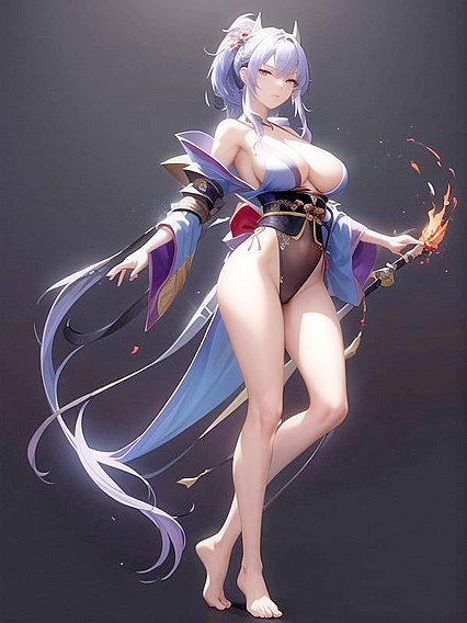Barefoot Beauty Shows Off Cleavage and High Slits in Steamy Hentai AI Image