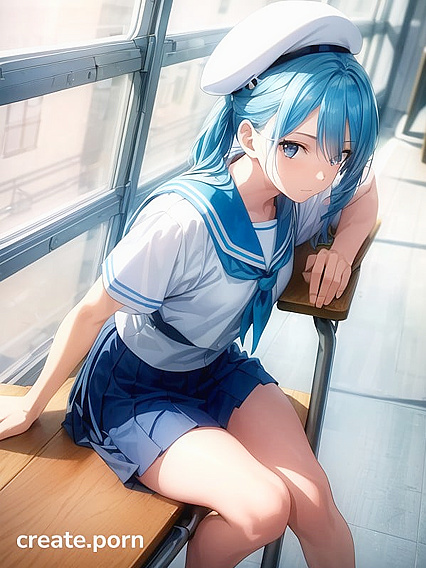 Bored Blue-Eyed Beauty Seduces in Classroom AI Chairs and Tables Turn Hot