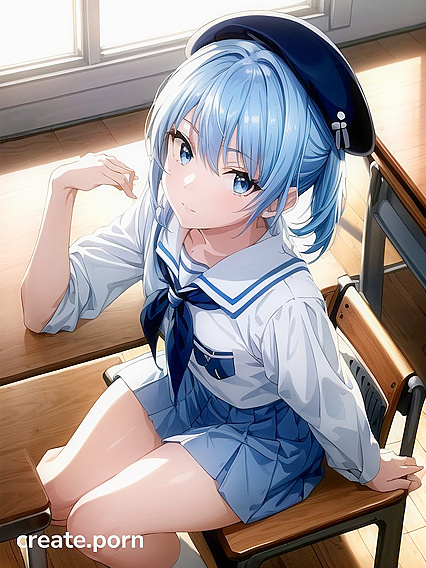 Sailor in White and Light Blue Uniform Nails Absurd Classroom Hentai AI Image