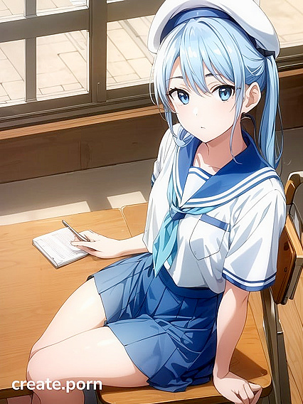 Light Blue Haired Teen 18+ in School Uniform Takes On Hentai Delights