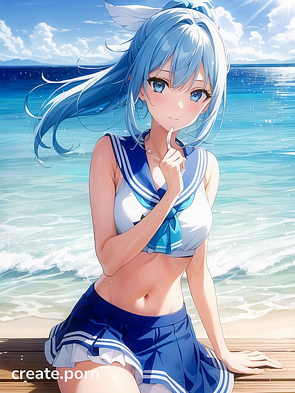 Laughing Girl 18+ with Light Blue Hair in Bikini for Steamy Hentai Fun