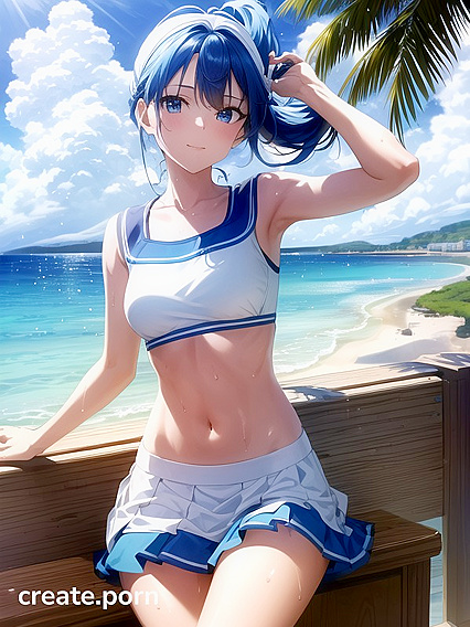 Sweating It Out on the Beach - Absurdres Anime Girl 18+s in Steamy Hentai AI Image