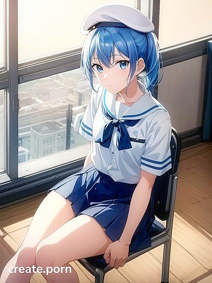 Sailor-Themed in Gold-Adorned Uniform Seduces in Steaming Hentai AI Image