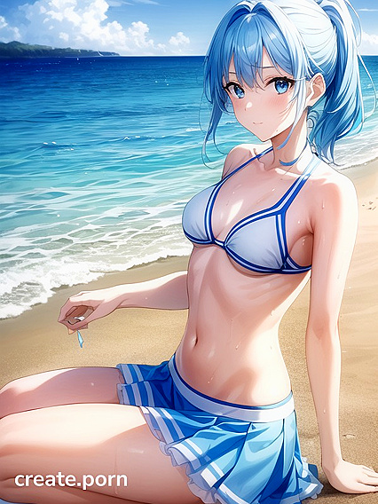Sunny Stares Seductively at You on the Beach in Hot Hentai AI Image