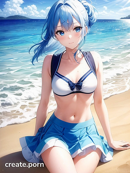 Light Blue-Haired Beauty Smiles Seductively While Seated in Erotic Anime Bliss
