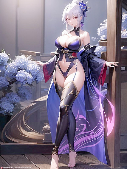 Barefoot Beauty in Off Shoulder Outfit Seduces in Full Body View Hentai AI Image