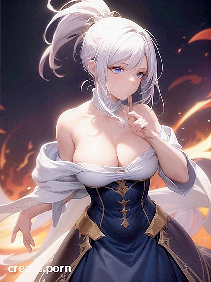 Beautiful Flame Wizard Casts Spells with Seductive Blue Eyes in Steamy Hentai AI Image
