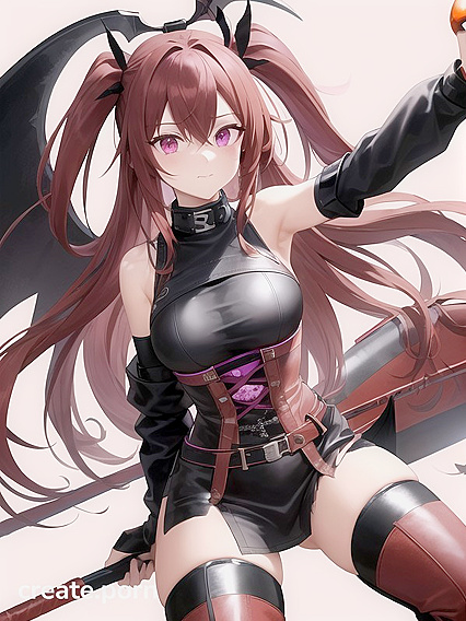 Kneeling in Shredded Dress with Knee-High Boots and Flamboyant Scythe