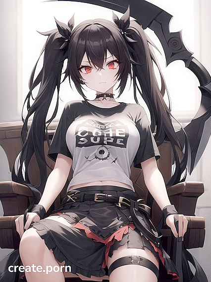 Goth Girl 18+ with Pigtails and Bows Sitting on a Throne in Tattered Outfit for Busty Hentai AI Image