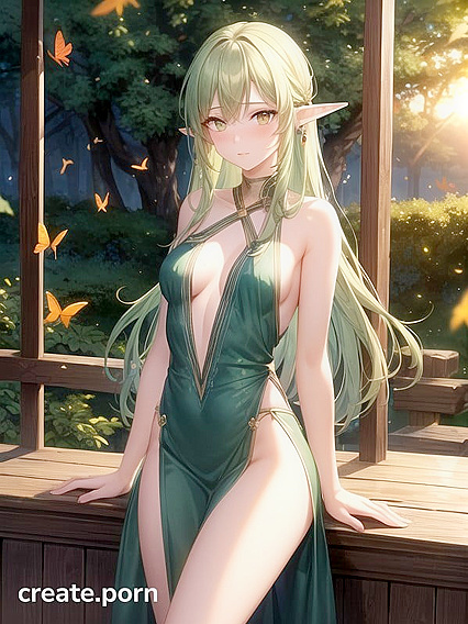 Small Breasts in a Green Translucent Dress Get Bangs in Steamy Hentai AI Image