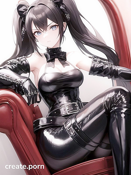 Goth Girl 18+ in Tight Leather Armor and Pigtails Dominates from Her Throne in Busty Hentai AI Image