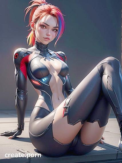 Tomboy With Small Breasts in/Form-Fitting Armor Bodysuit for Steamy Hentai AI Image