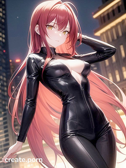 Red-Haired Beauty with Detailed Facial Features in Seductive Hentai AI Image
