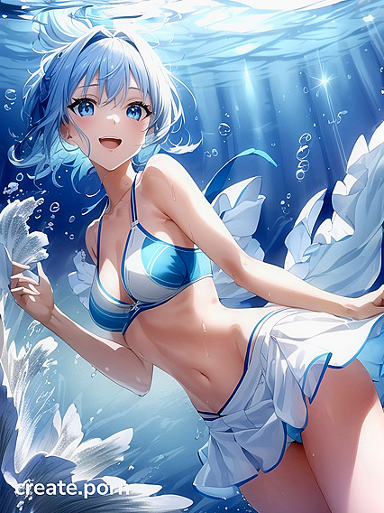 Laughter and Pleasure - Light Blue-Haired Beauty in Fish-Themed Hentai Ecstasy