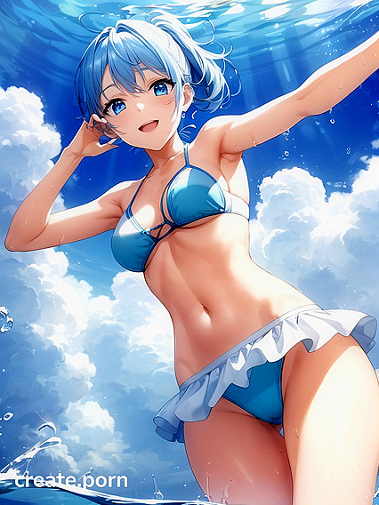 Aquatic-Blue Haired Beauty Reaches Out to You in Seductive Hentai AI Image