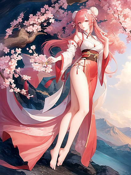 Over-the-Shoulder Cleavage and High-Slit Action in steamy Hentai AI Image