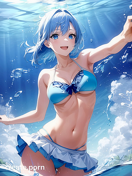 Aquatic Blue-Haired Cutie with Tiny 18+ Tits Takes On Solo Hentai Adventures