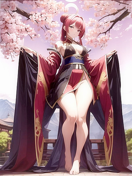 Cherry Blossom Hanfu Clad Beauty with Thick Thighs in Seductive Hentai AI Image