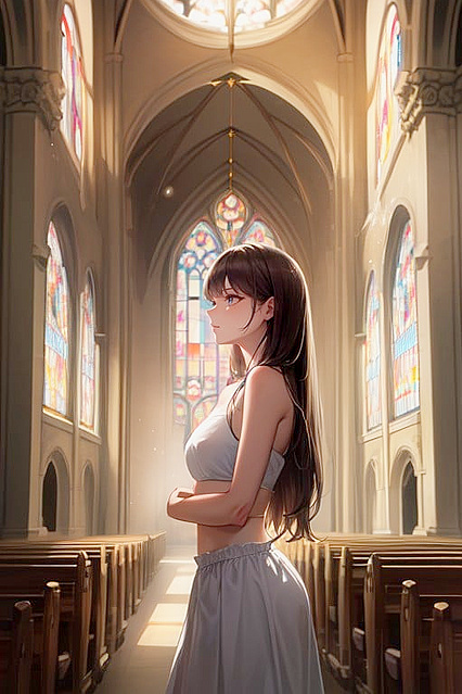 Sunset at the Church with Short Top Hentai Pleasure