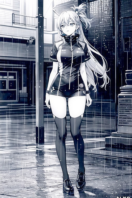Full-Length Black-and-White Manga Style Rainy Hentai AI Porno