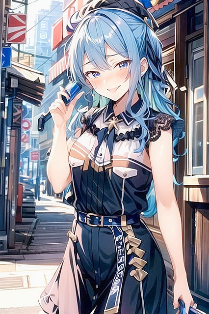Long Ponytail and One Blue Eye Seduce on the Couch in Steamy Hentai AI Image