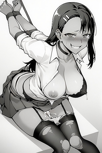 Panties Off, Garter Belt Tease, One Breast Revealed Hentai Pleasure