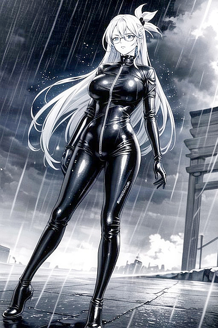 Aqua from Konosuba Poses in Full-HD Black-and-White Manga Style Hentai