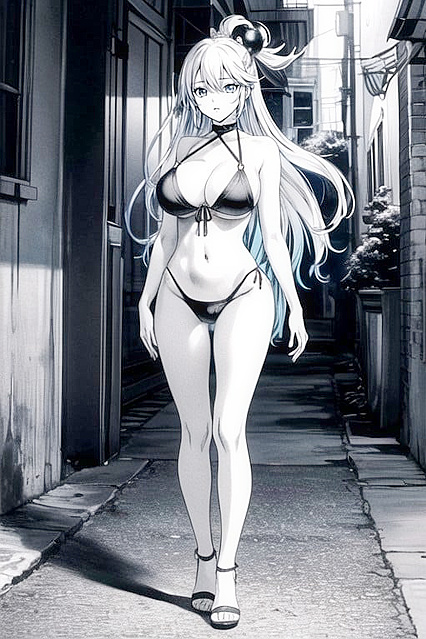 Aqua from Konosuba in Black-and-White Manga Bikini SlingSHOT for Steamy Hentai Pleasure
