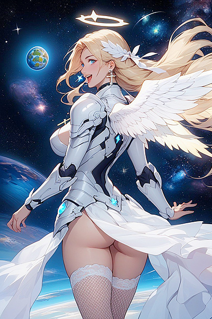 Blonde Twintails Float in Space with Armored Forearms for hentai Pleasure