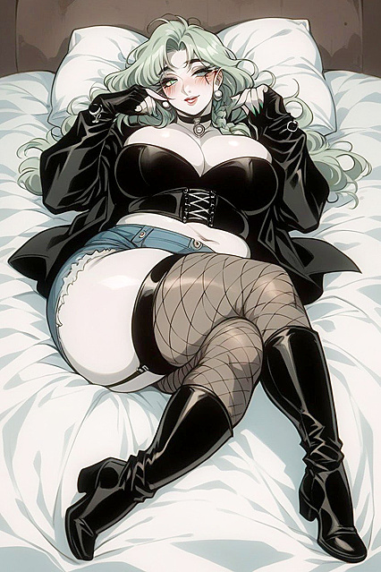 Mature Beauty with Pale Skin and Luscious Decollete in Seductive Hentai AI Image