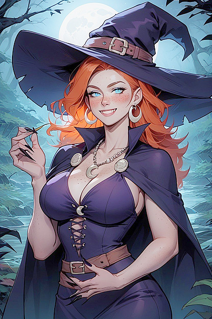 Witch with Blue Eyes Surrounded by Zombies in Mind-Blowing Hentai AI Image