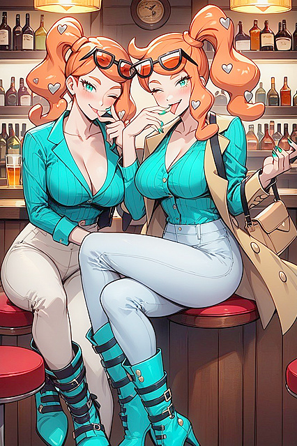 Sipping Drinks at the Bar - Green Shoes and Seductive Poses in Hentai AI Image
