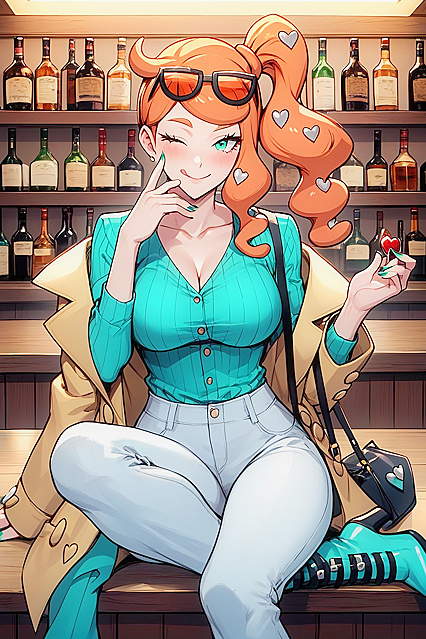 Green-Shirted Beauty in Long Sleeves Takes Center Stage in Seductive Side View Hentai AI Image