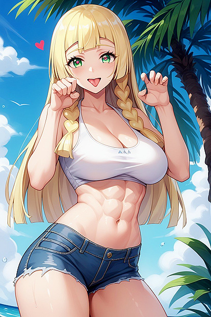 Naked Belly Button, Tongue Play, Open-Mouthed Smile Hentai AI Porn