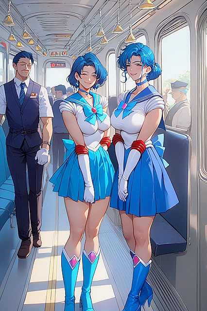 MILF in Knee-High Blue Boots Gets Wild on the Train in Hentai AI Image