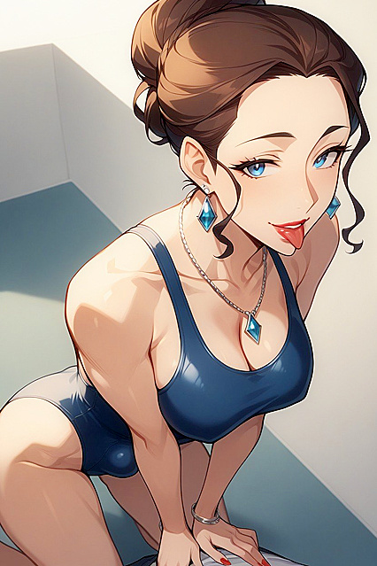 Mature Hentai Seductress Stares at You While Showing Off Her Tongue