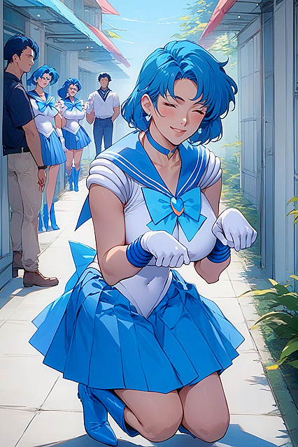 Sailor Mercury in Knee-High Blue Boots Takes On Intense Hentai AI Image