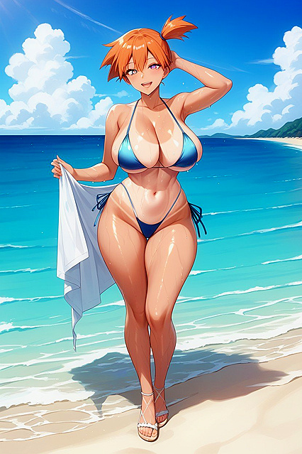 Full-Length Beach Image with Heart-Eyed Girl 18+s in Hentai AI Image